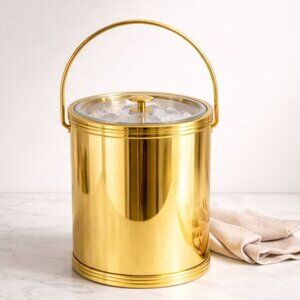 Vintage Kraftware Ice Bucket Gold Foil Tall MCM Regency Barware Clear Lid Retro